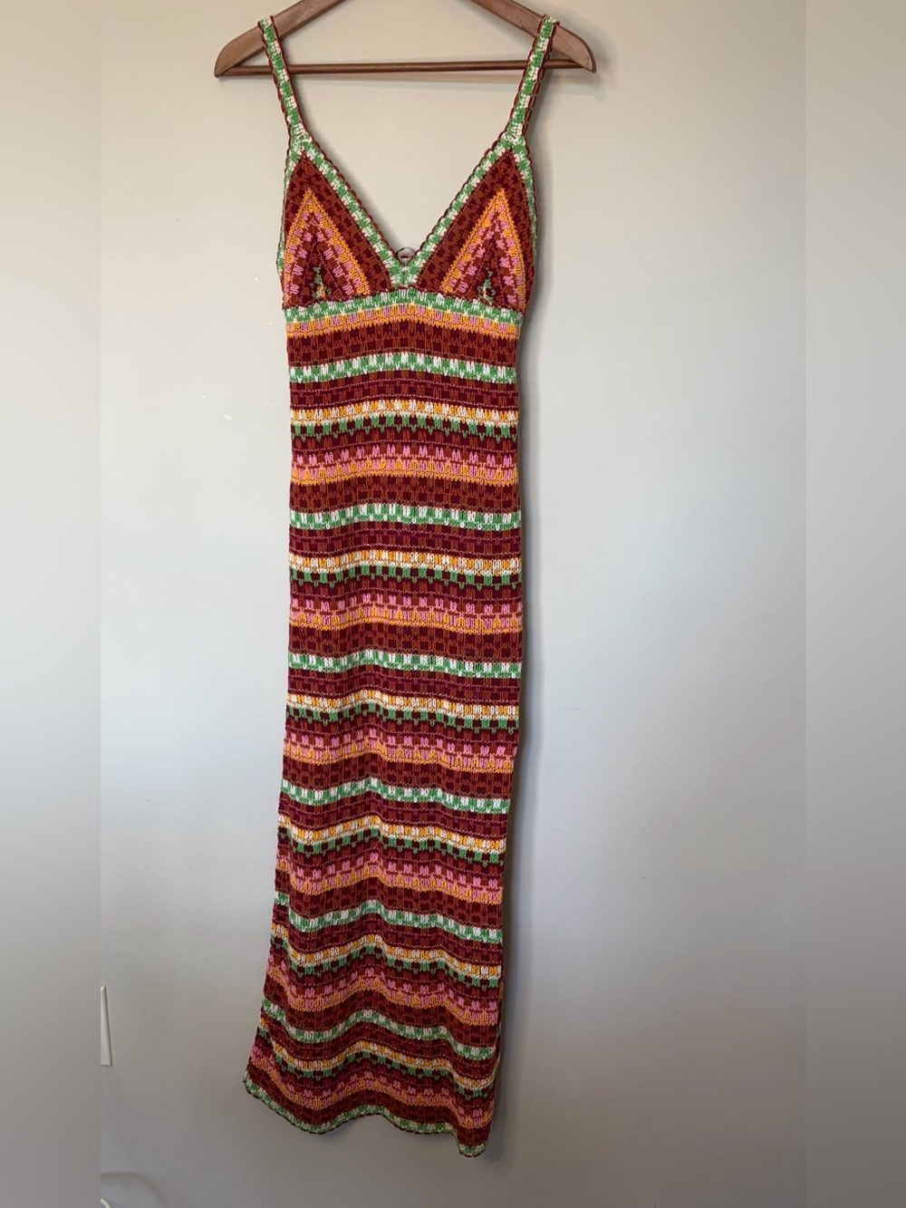 Zara Striped Crochet Maxi Dress — Red, Green, Yellow size small - Picture 5 of 6